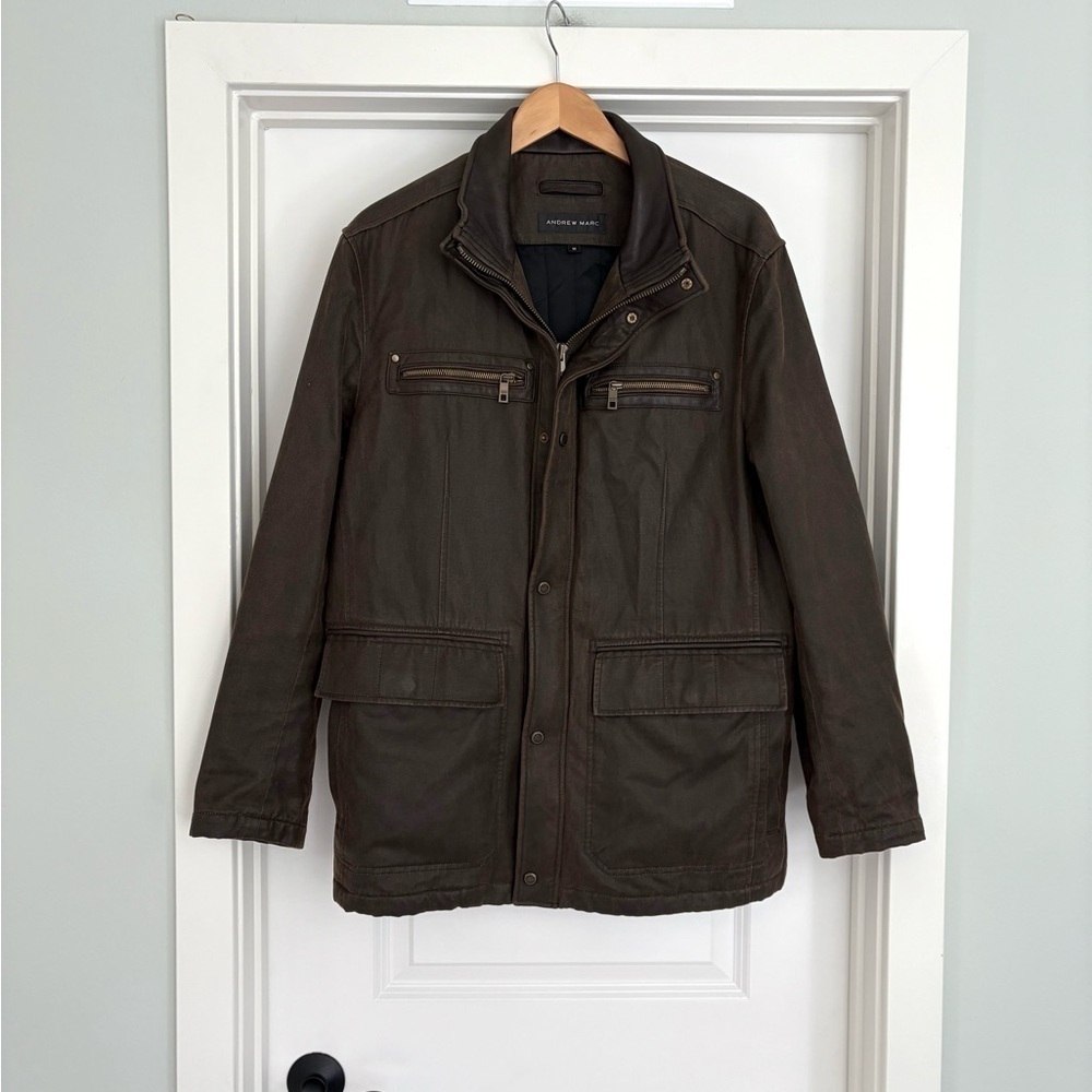 Andrew Marc Canvas w/leather Trim Chore Jacket M